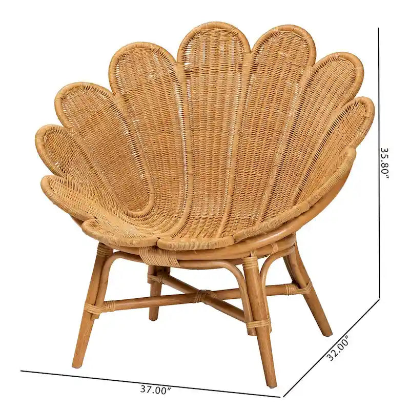 Fauteuil d'appoint en rotin couleur miel style bohème à motif floral Blossom