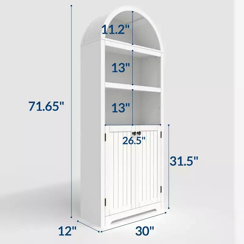 Armoire arquée haute de 183 cm, bibliothèque arquée à 5 niveaux avec doubles portes et étagère réglable, bibliothèque en bois avec rangement pour bureau à domicile