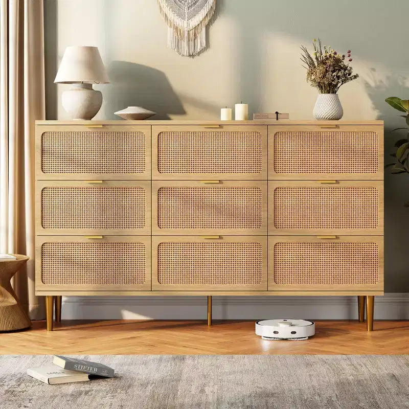Commode en rotin pour la chambre, meubles à tiroirs grande capacité pour le rangement, adaptés au salon, à l'entrée et à la chambre d'enfant.