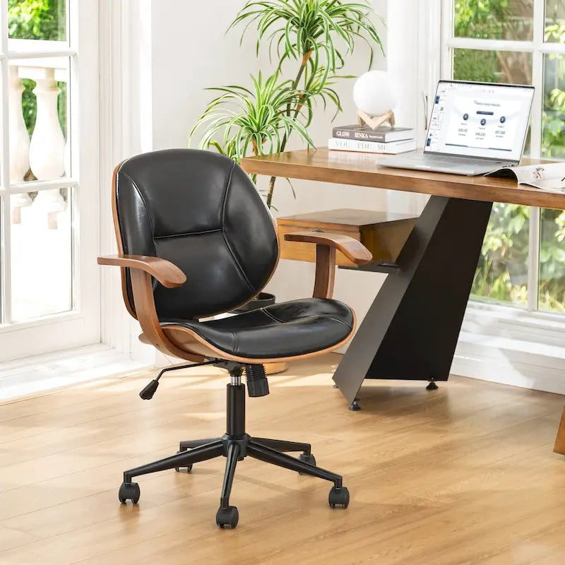 Fauteuil de bureau pivotant réglable en similicuir Glitzhome avec accoudoir, design ergonomique