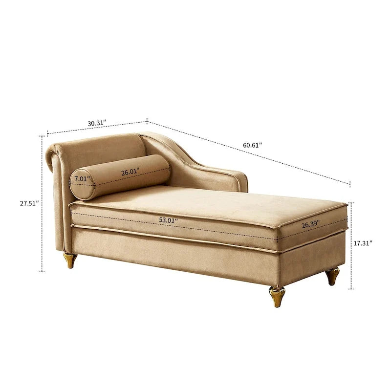 Fauteuil méridienne de rangement élégant français en velours avec coussin