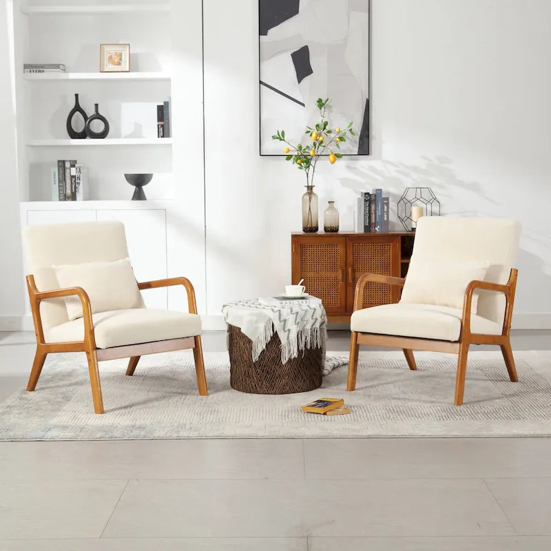 Fauteuil d'appoint moderne, fauteuils de salon rembourrés en bois massif avec un oreiller pour le salon, la chambre à coucher, la chambre d'amis