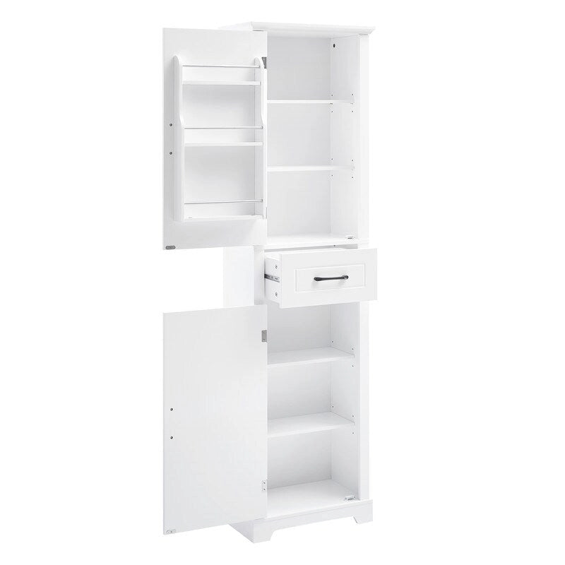 Meuble Colonne de Rangement de Salle de Bain, Meuble de Rangement sur Pied avec Deux Portes et Étagères Réglables, Porte-Serviettes Intégré