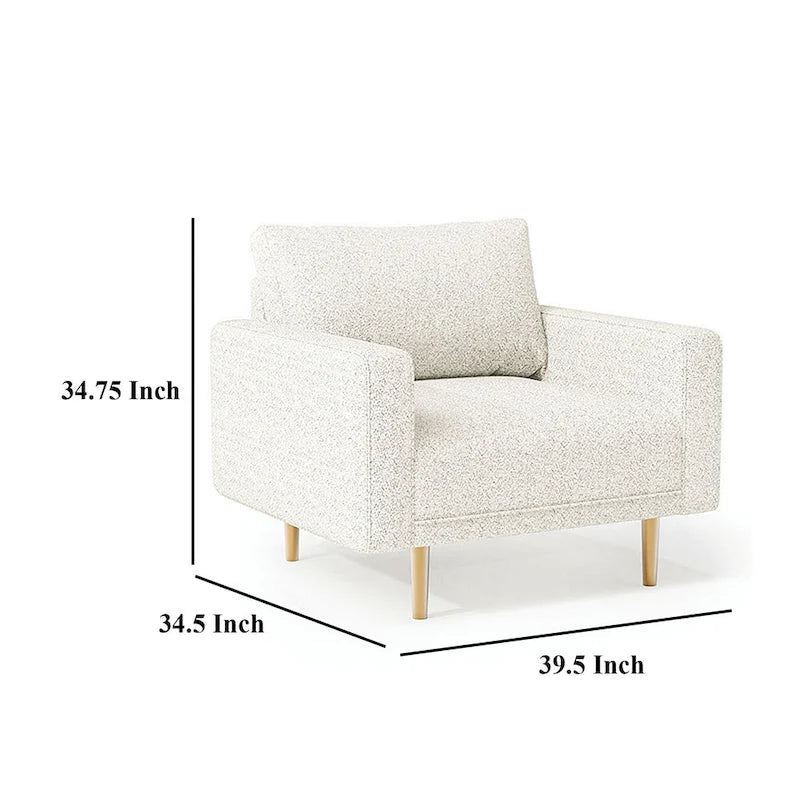 Fauteuil, banc à accoudoirs droits, tissu bouclé doux blanc cassé