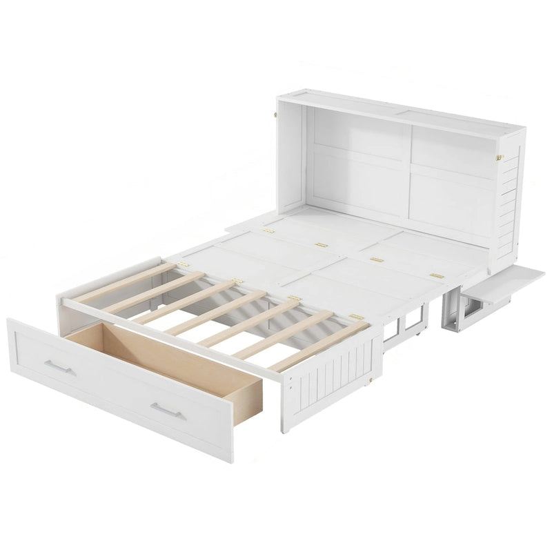 Versatile Queen Size Murphy Bed with Drawer and Side Shelves