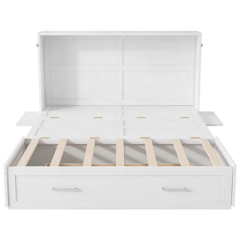 Lit escamotable Queen Size polyvalent avec tiroir et étagères latérales