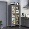 Meuble de rangement pour garde-manger de cuisine, meuble de rangement en métal à 6 niveaux avec porte transparente, étagères réglables et roulettes