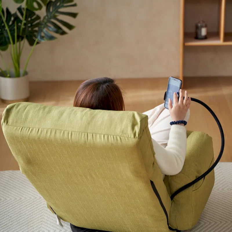 Fauteuil inclinable manuel pivotant à 360° en tissu avec support pour téléphone portable, têtière et dossier réglables