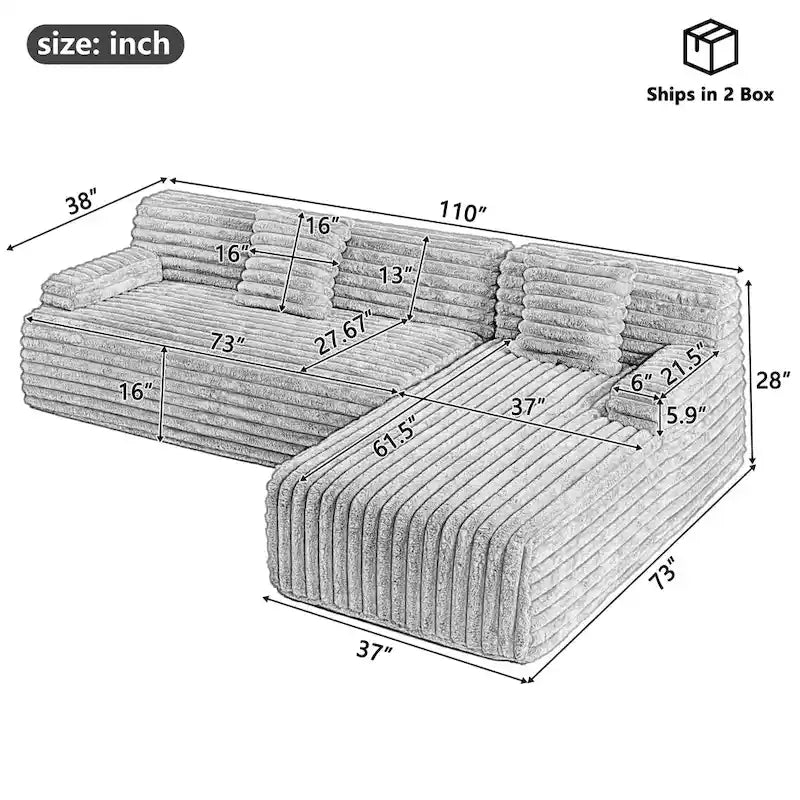 Canapé d’angle Cloud, canapé moderne rembourré avec 2 coussins décoratifs, canapé modulable combiné, canapé d’angle modulable en L