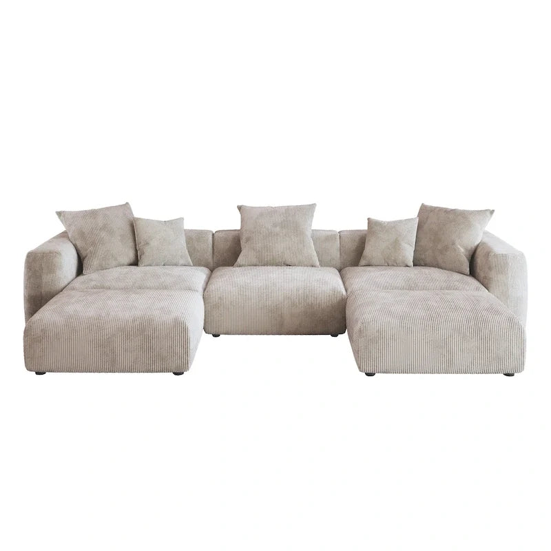 Canapé d’angle modulable 141,73, canapé en velours côtelé en U avec poufs