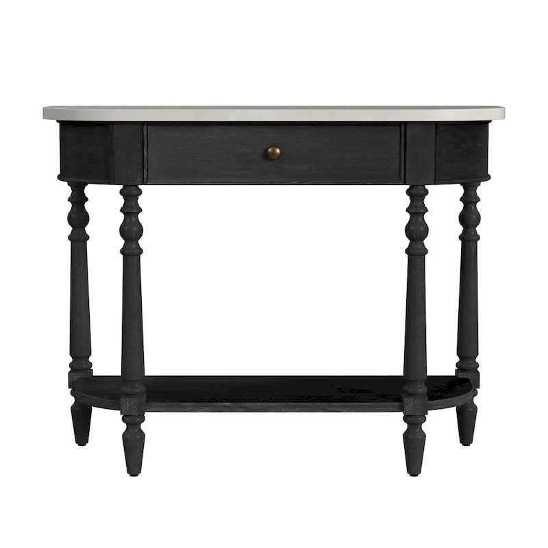 Table console avec plateau en marbre – Brun clair / Gris / Noir délavé, demi-lune, montage par une personne
