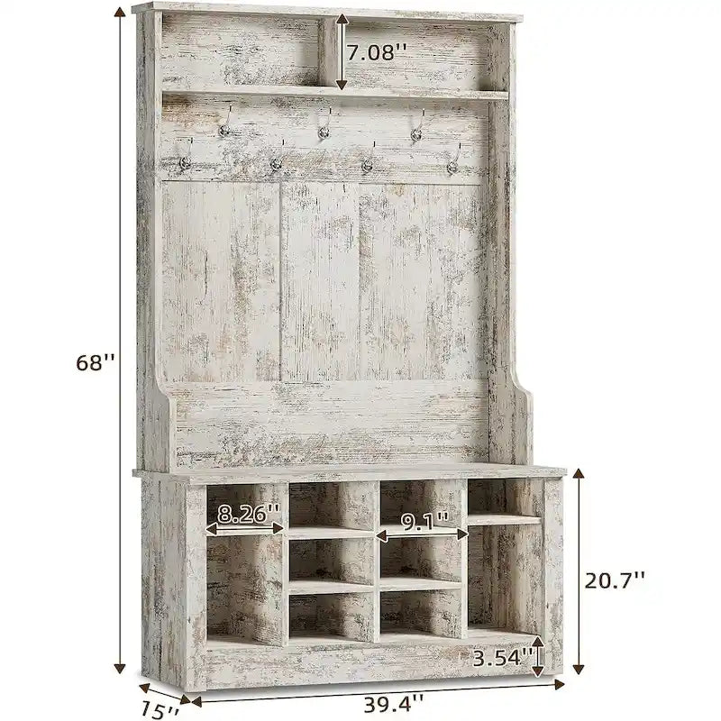 Banc de rangement d'entrée 3-en-1 avec porte-manteau