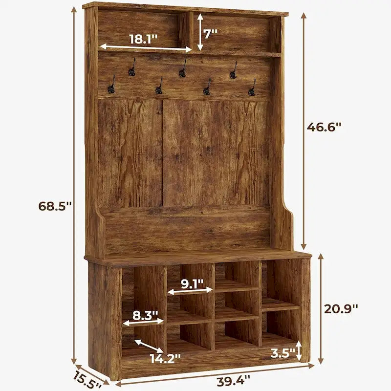 Banc de rangement d'entrée 3-en-1 avec porte-manteau