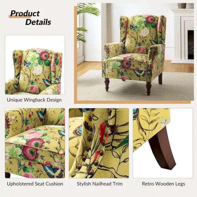 Fauteuil traditionnel à oreilles Gott avec pieds en bois massif par HULALA HOME