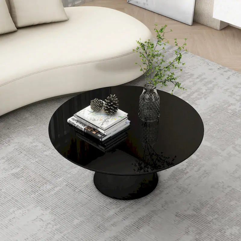 Table basse conique moderne pour salon, finition haute brillance, diamètre de 35,4 po, noire ou blanche