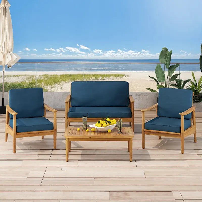 Salon de jardin 4 places en bois d’acacia Willowbrook par Christopher Knight Home