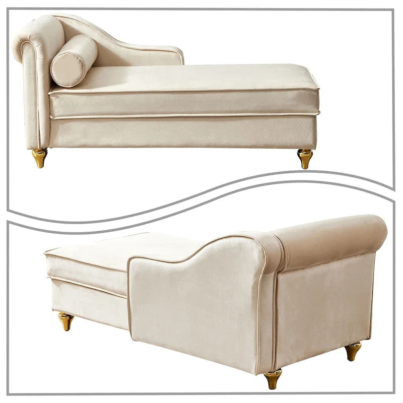 Fauteuil méridienne de rangement élégant français en velours avec coussin