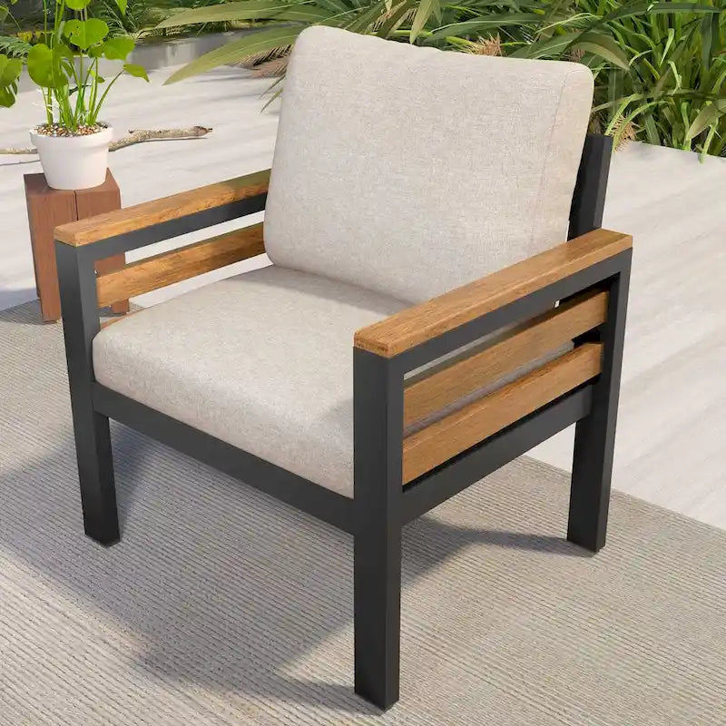 Ensemble de canapé d’extérieur 4 pièces pour 5 personnes avec table basse en bois massif et coussins amovibles