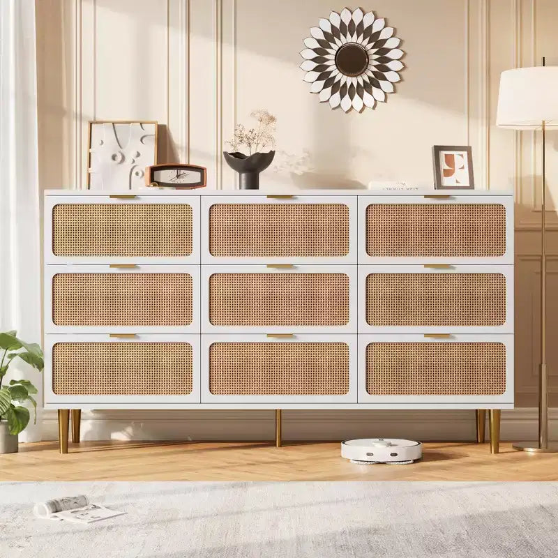 Commode en rotin pour la chambre, meubles à tiroirs grande capacité pour le rangement, adaptés au salon, à l'entrée et à la chambre d'enfant.