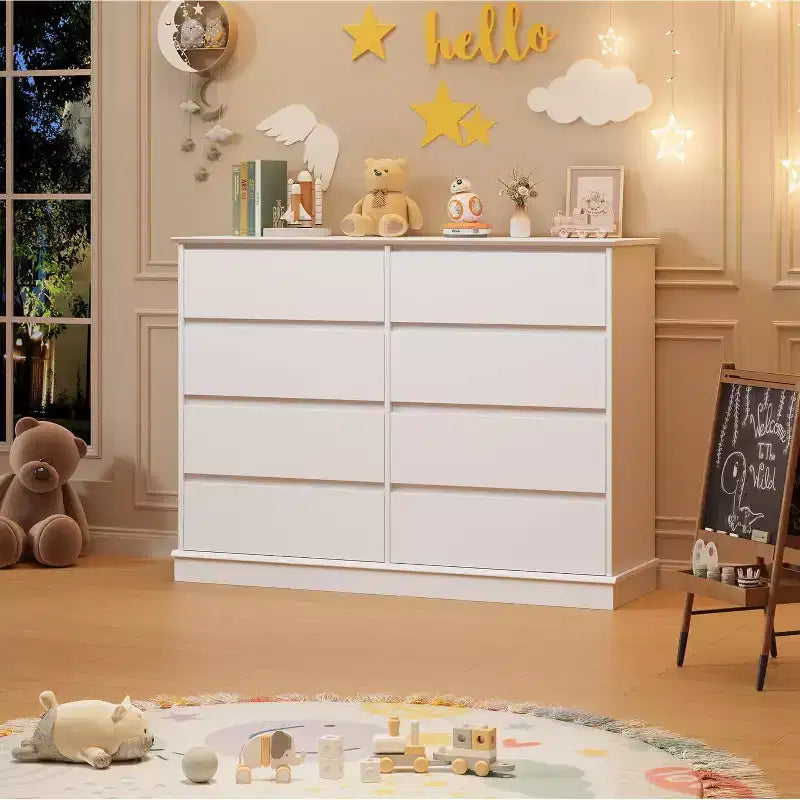Commode de rangement à 8 tiroirs, coffre à tiroirs profonds, large meuble de rangement pour salon, couloir, chambre d'enfant