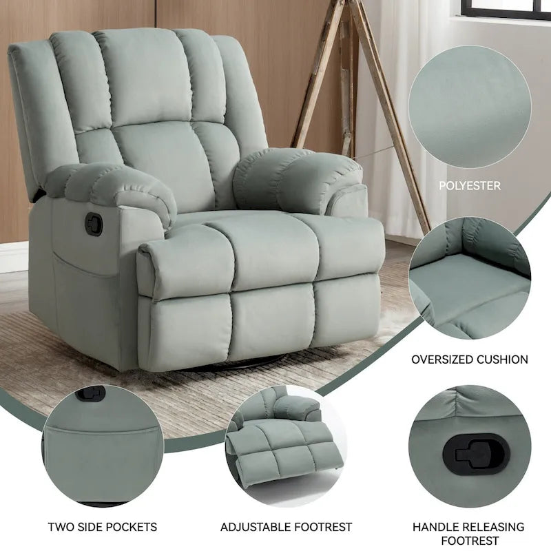 Fauteuil inclinable pivotant et à bascule en tissu Lazy Boy, grand fauteuil berçant manuel rembourré à l’excès avec accoudoirs à coussinet et dossier rembourré