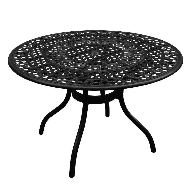 Ensemble de salle à manger de patio 5 pièces avec table ronde en maille d'aluminium ornée de 48 po et chaises à damier - Noir - Oakland Living : résistant aux UV, résistant à la moisissure