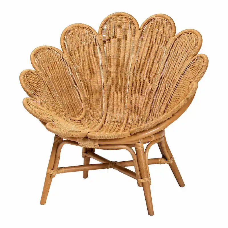 Fauteuil d'appoint en rotin couleur miel style bohème à motif floral Blossom