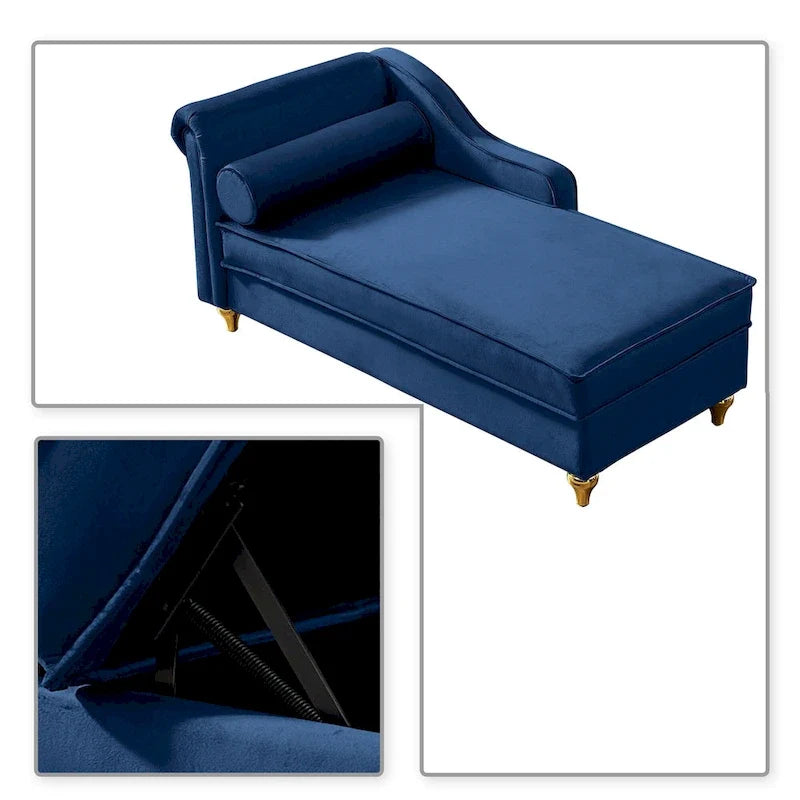 Fauteuil méridienne de rangement élégant français en velours avec coussin