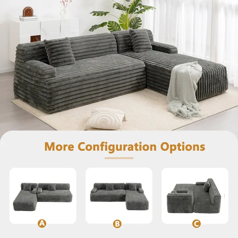 Canapé d’angle Cloud, canapé moderne rembourré avec 2 coussins décoratifs, canapé modulable combiné, canapé d’angle modulable en L
