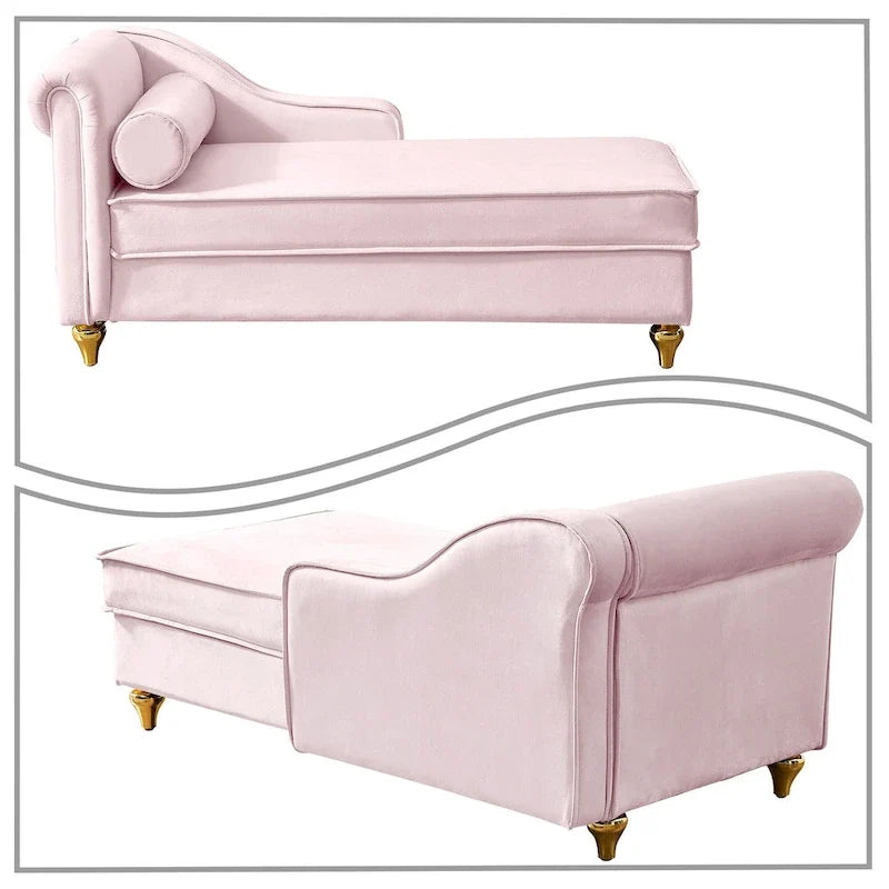 Fauteuil méridienne de rangement élégant français en velours avec coussin