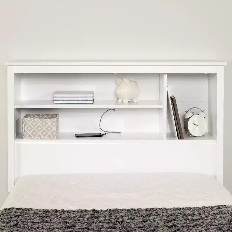 Tête de lit bibliothèque pour lit simple Vito Blanc pur - South Shore : Tête de lit moderne pour lit simple avec tablettes, panneaux de particules
