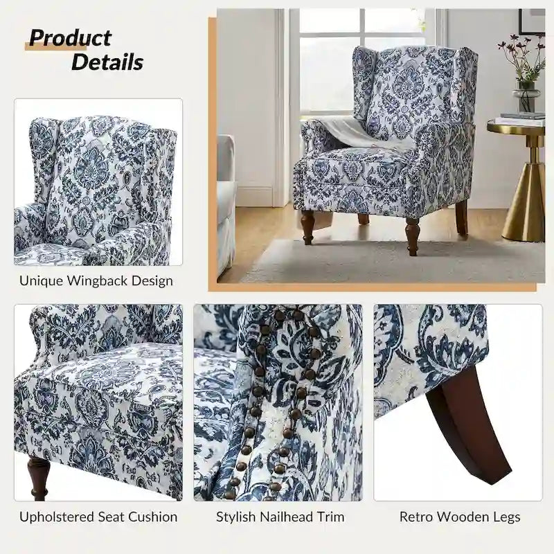 Fauteuil traditionnel à oreilles Gott avec pieds en bois massif par HULALA HOME