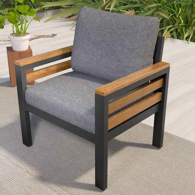 Ensemble de canapé d’extérieur 4 pièces pour 5 personnes avec table basse en bois massif et coussins amovibles