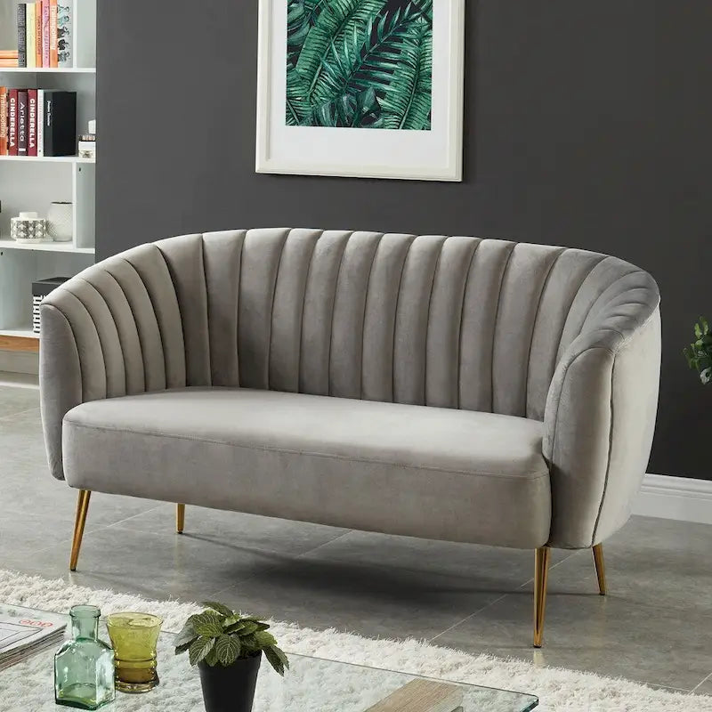 Canapé deux places capitonné en microfibre de velours contemporain Albany par Silver Orchid