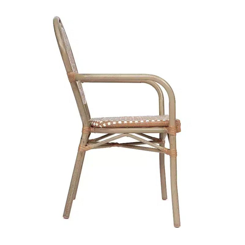 Lot de 4 chaises bistrot Lourdes Thonet empilables avec accoudoirs, en rotin PE et cadre en aluminium, pour l'intérieur et l'extérieur, de la marque Flash Furniture