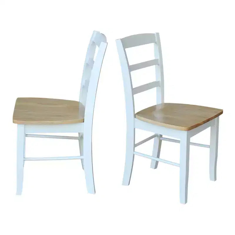 Ensemble table à manger 3 pièces avec 2 chaises à dossier à barreaux, blanc/naturel – International Concepts : bois massif, carrée, non extensible