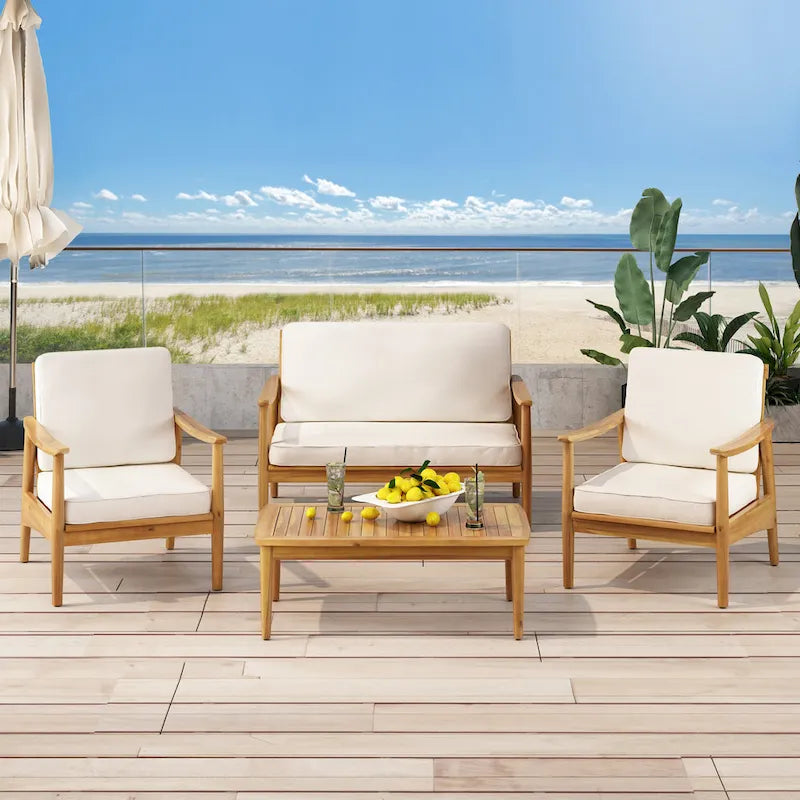 Salon de jardin 4 places en bois d’acacia Willowbrook par Christopher Knight Home