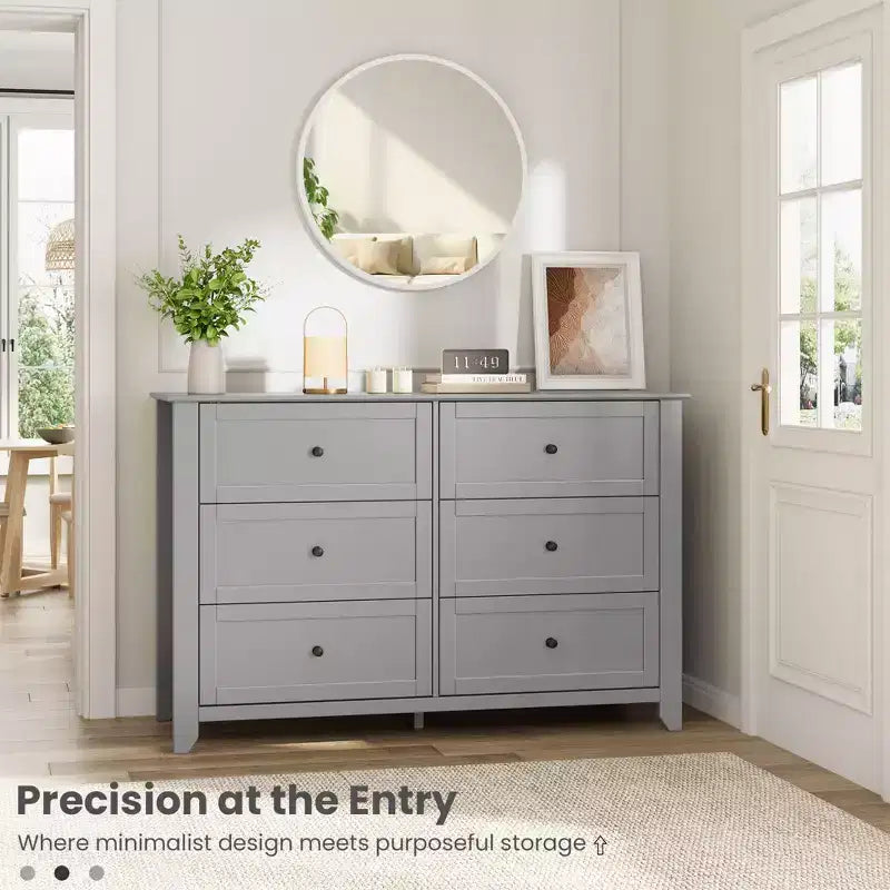 Commode à 6 tiroirs pour chambre à coucher, grande commode avec tiroirs profonds et poignées en métal, commodes modernes en bois pour entrée, couloir