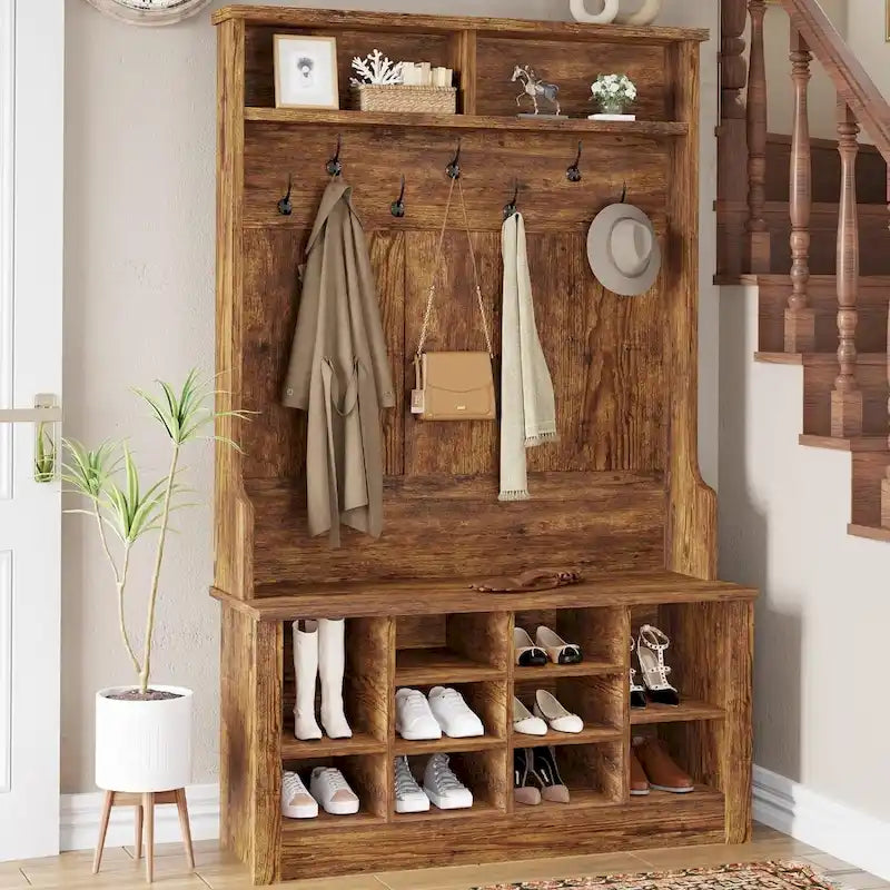 Banc de rangement d'entrée 3-en-1 avec porte-manteau