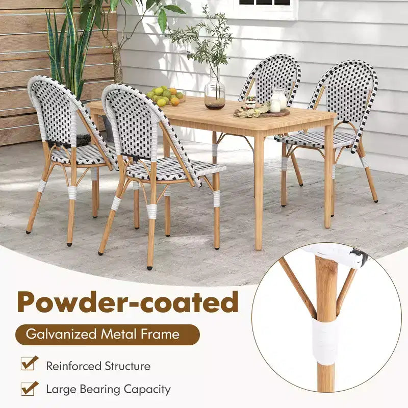 Lot de 4 chaises de bistrot françaises Costway avec rotin tressé à la main et cadre en métal galvanisé pour l'extérieur