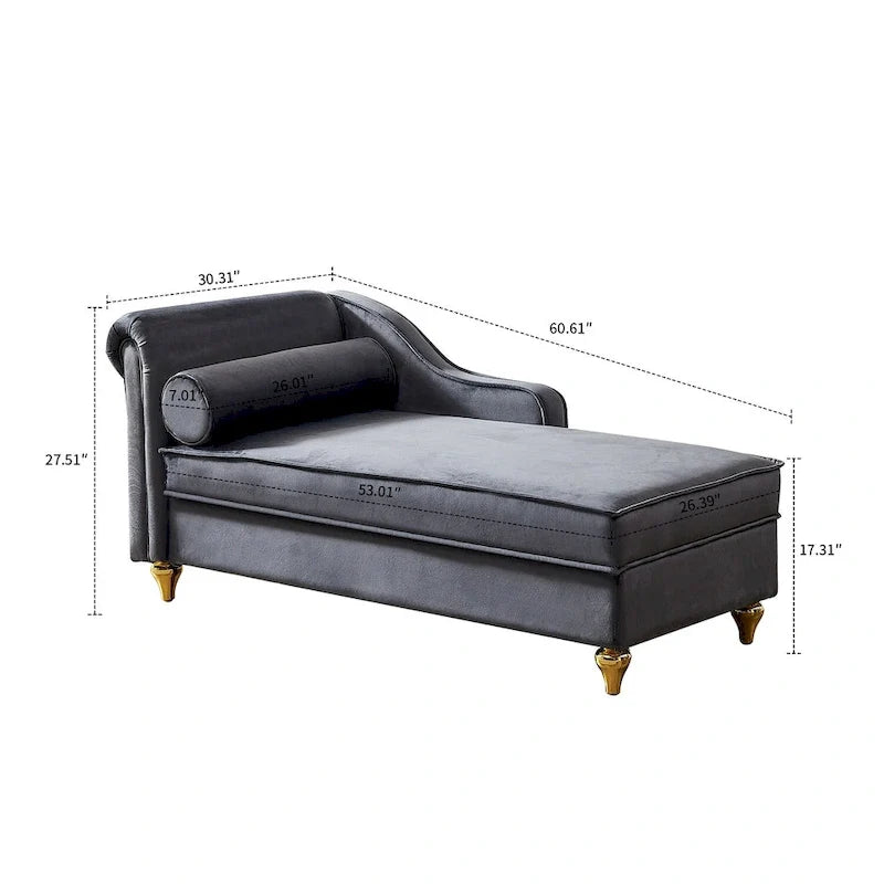 Fauteuil méridienne de rangement élégant français en velours avec coussin