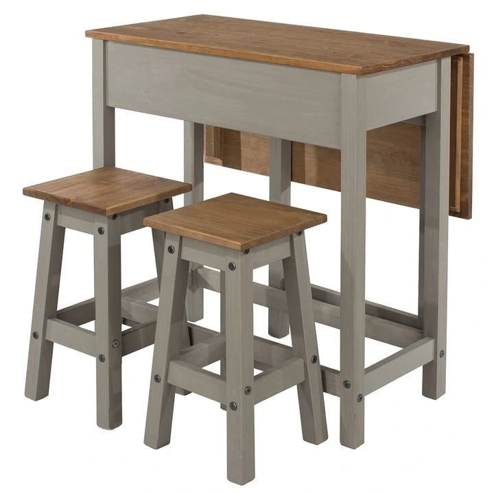 Ensemble de salle à manger 3 pièces avec table à abattants en pin massif