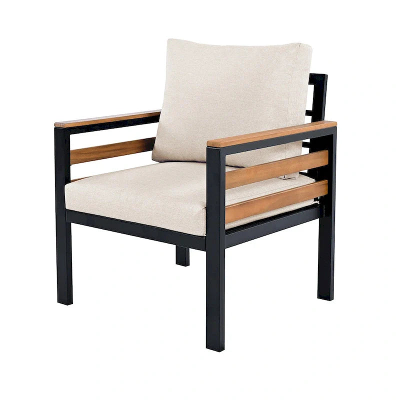 Ensemble de canapé d’extérieur 4 pièces pour 5 personnes avec table basse en bois massif et coussins amovibles