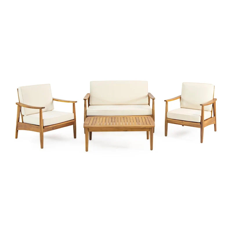 Salon de jardin 4 places en bois d’acacia Willowbrook par Christopher Knight Home