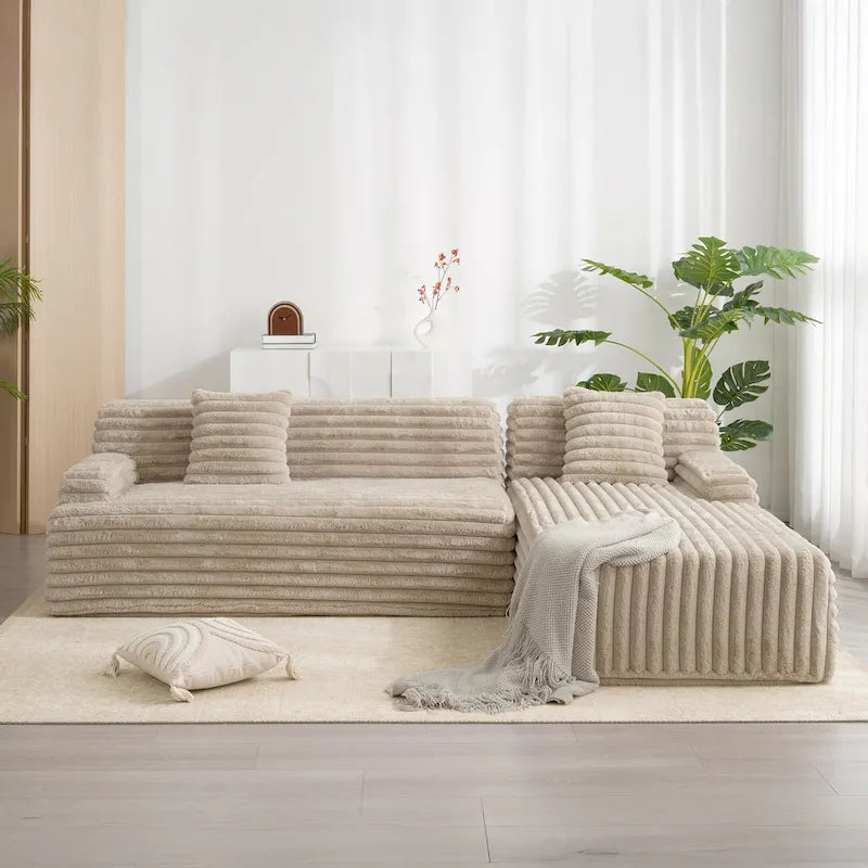 Canapé d’angle Cloud, canapé moderne rembourré avec 2 coussins décoratifs, canapé modulable combiné, canapé d’angle modulable en L