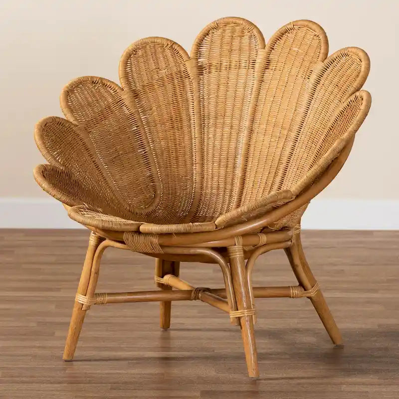 Fauteuil d'appoint en rotin couleur miel style bohème à motif floral Blossom