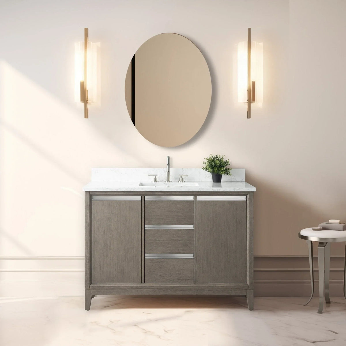 Meuble-lavabo Vanity Art avec évier en céramique et dessus en marbre reconstitué