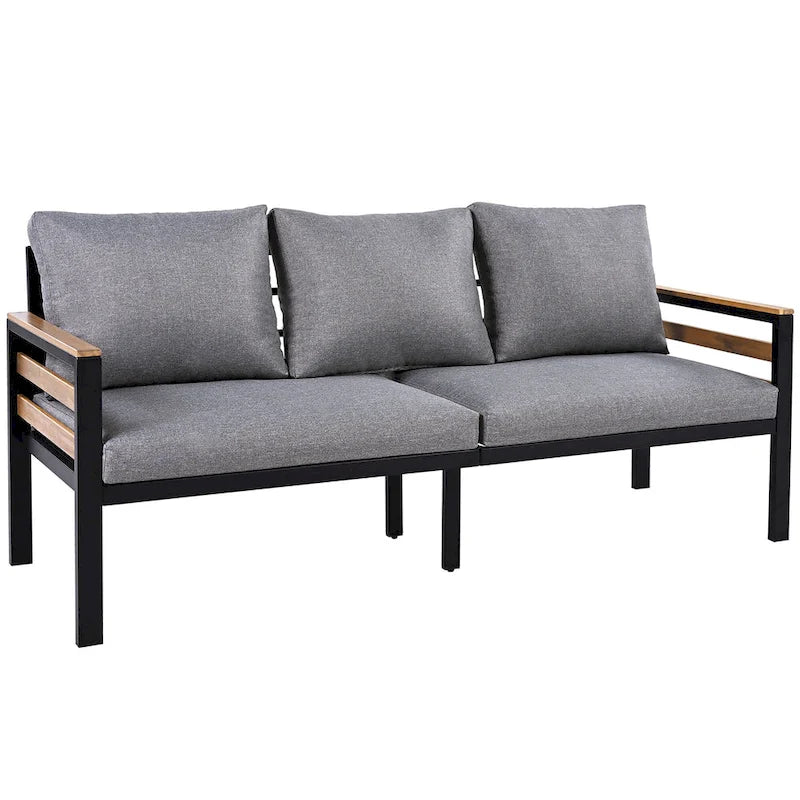 Ensemble de canapé d’extérieur 4 pièces pour 5 personnes avec table basse en bois massif et coussins amovibles