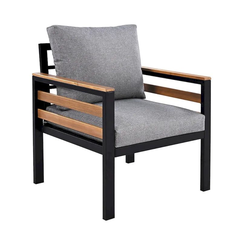 Ensemble de canapé d’extérieur 4 pièces pour 5 personnes avec table basse en bois massif et coussins amovibles