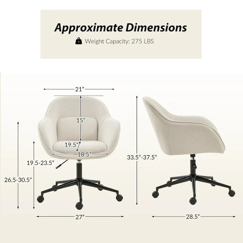 Chaise de bureau Victoria à dossier courbé pivotante avec roulettes et base en métal par HULALA HOME